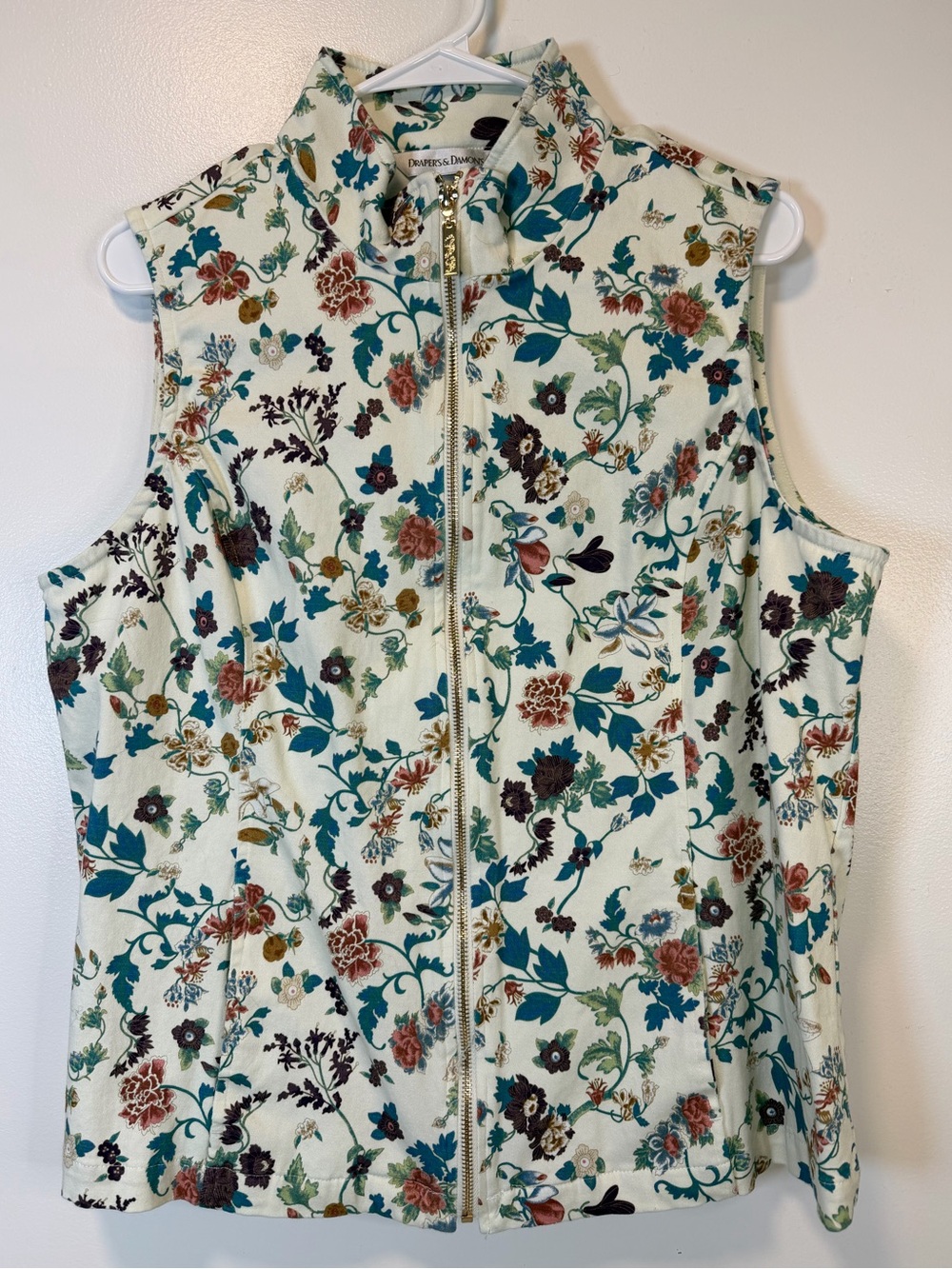 Draper's & Damon's botanical‎ & floral print full zip mock-neck vest Women’s XL